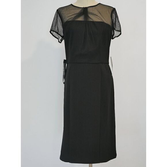JS COLLECTION Women's Black Short Sleeve Illusion Neckline Sheath Dress 2 - Picture 4 of 12